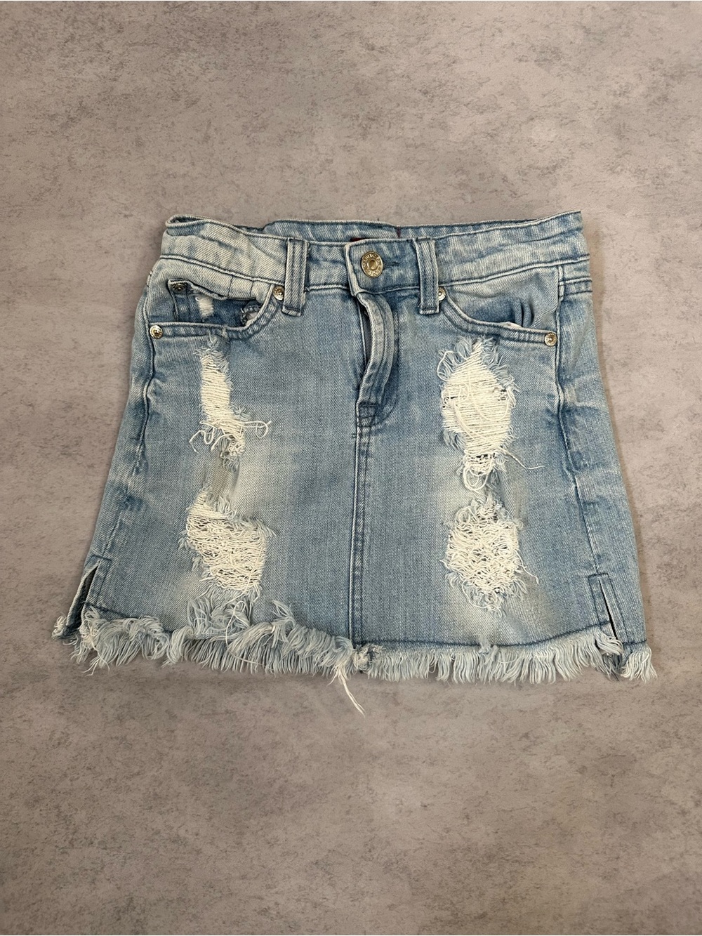 7 For All Mankind Girls Light Blue Distressed Denim Mini Skirt